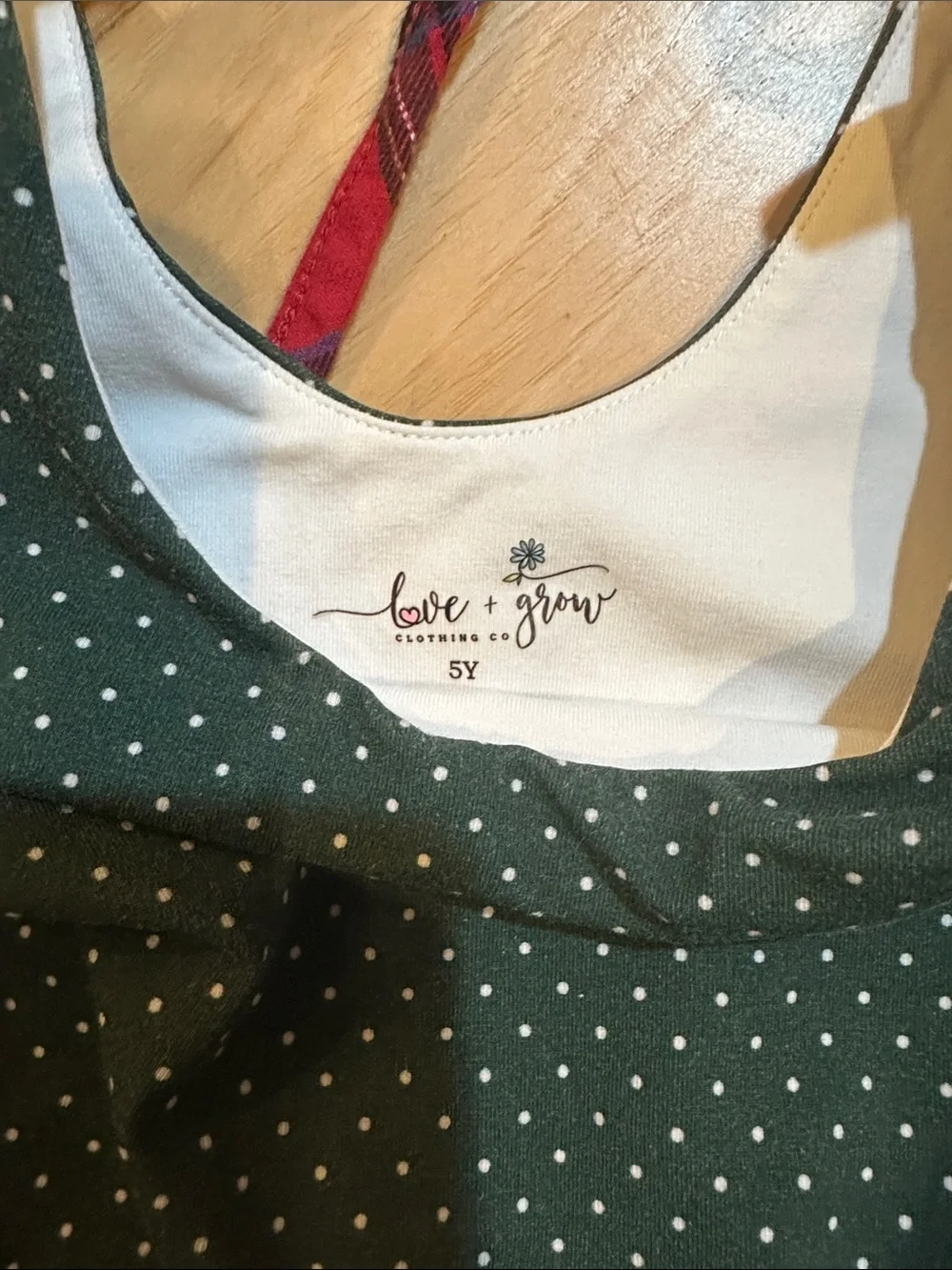 Girls Green Polka Dot Top with Red Plaid Tiered Skirt Dress